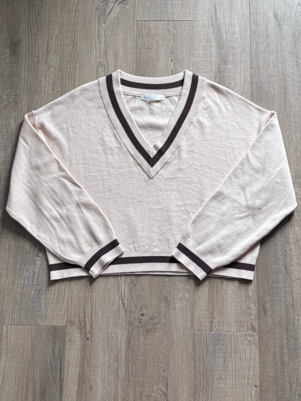 OAK + FORT Varsity Oversized V-Neck Sweater